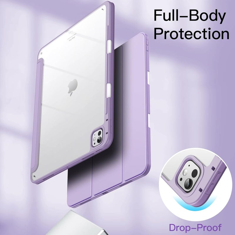 جي تيك حافظة لجهاز آيباد برو 13 بوصة M4 (2024) مع حامل قلم، غطاء خلفي شفاف رفيع مقاوم للصدمات، مع خاصية الإيقاظ/السكون التلقائي (أرجواني) - Image 4