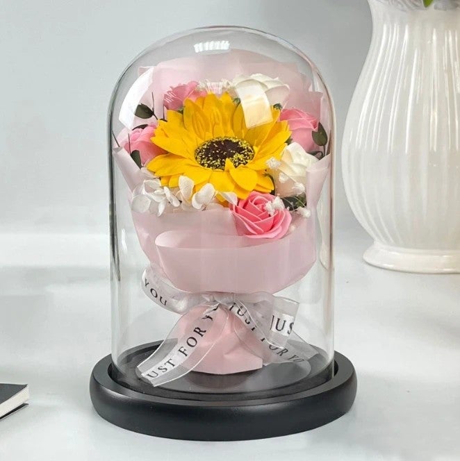 Bluejw Full Star Dried Flower Glass Dome Bouquet - Preserved Rose Gift for Girlfriend, Valentine's Day, Graduation - Includes Dried Plants - Image 1