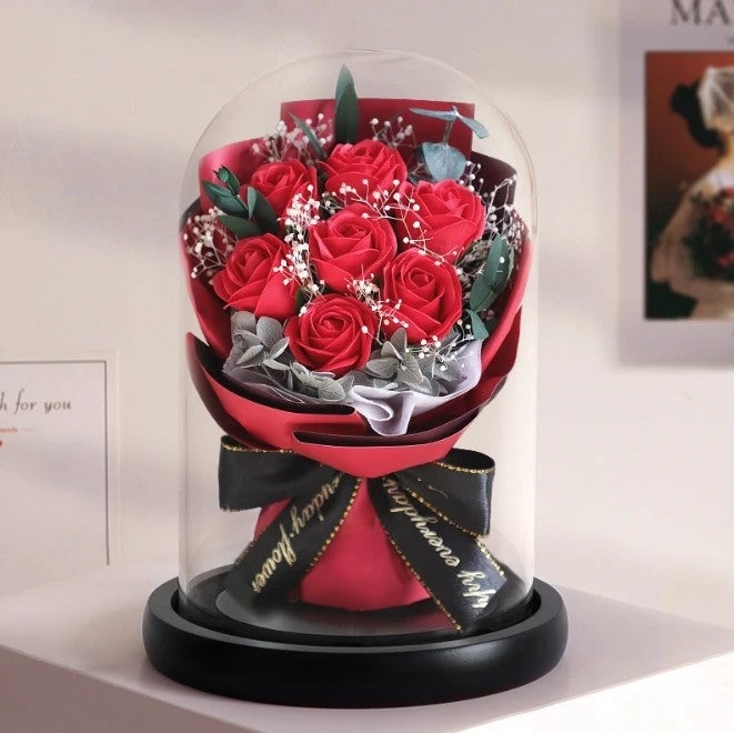 Bluejw Full Star Dried Flower Glass Dome Bouquet - Preserved Rose Gift for Girlfriend, Valentine's Day, Graduation - Includes Dried Plants - Image 5