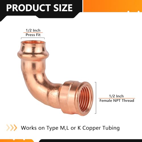 HeSun 2Pack HeSun Copper Press Female Elbow 12 Press x 12 Female NPT Pressure Fittings P x FNPT for Copper Tube ConnectionPRESS084 - Image 3