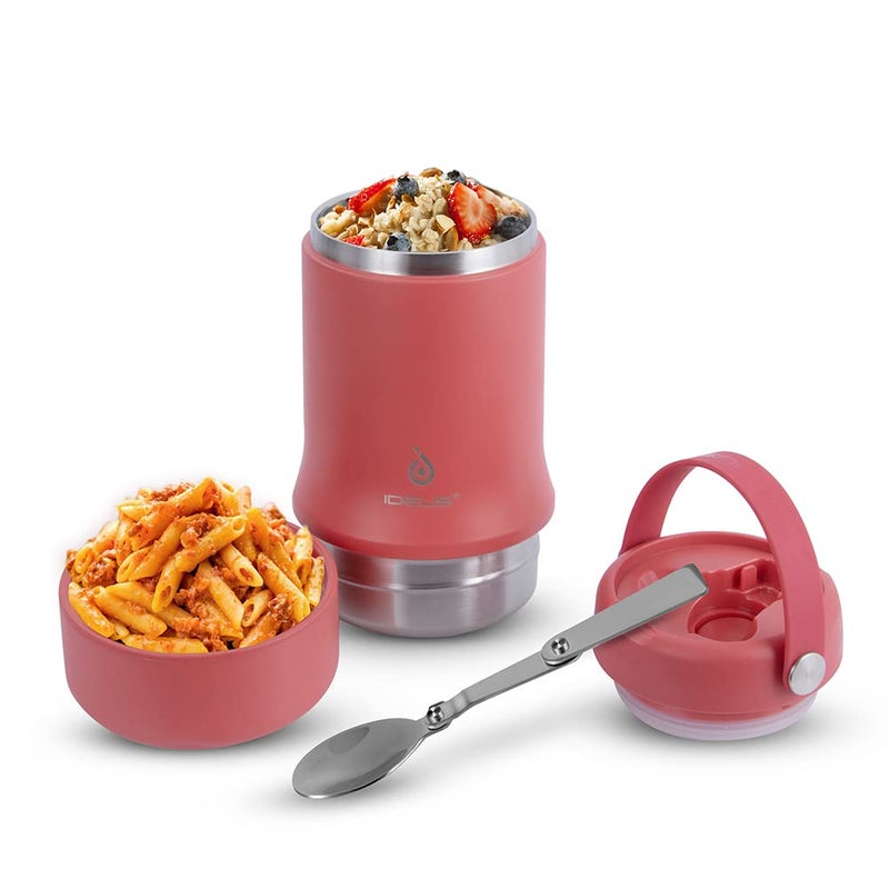 Ideus Soup Thermo with Foldable Spoon and Bowl 20oz Allinone Insulated Bento Lunchbox Stainless Steel Leakproof Portable Soup Container Vacuum Thermal Food Jar for Lunch Red