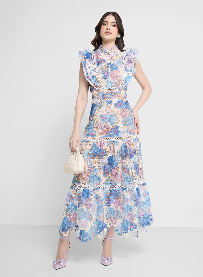 Khizana Floral Print Schiffli Dress - Image 4