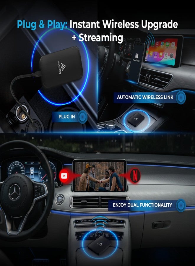 AutoSky جهاز AUTOSKY LITE Box Dual Plus - 2026 - يحول CarPlay/Android Auto إلى لاسلكي - يدعم *Netflix* وYouTube بدون إعادة الاتصال - وحدة واي فاي مزدوجة. - Image 5