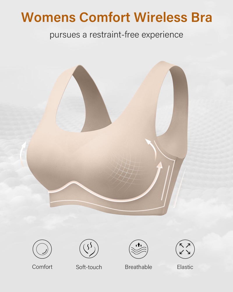 DEANGELMON Wireless Bras for Women No Underwire Seamless Full Coverage T-Shirt Pullover Sleep Bra Comfort Lounge Bralette(Beige,L) - Image 3