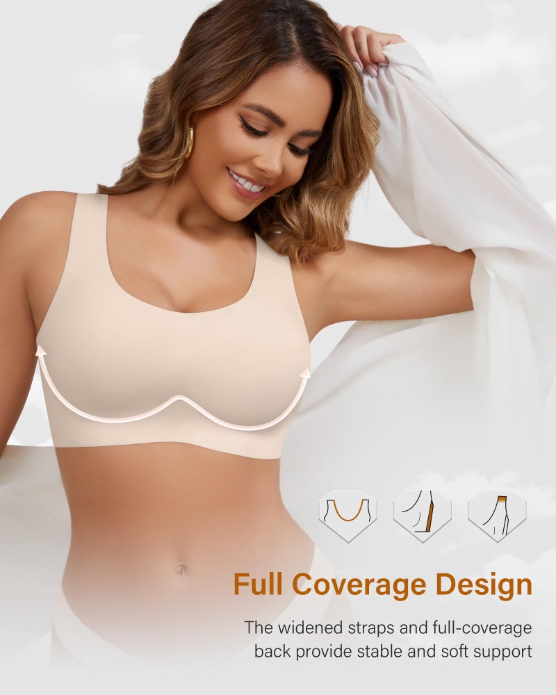 DEANGELMON Wireless Bras for Women No Underwire Seamless Full Coverage T-Shirt Pullover Sleep Bra Comfort Lounge Bralette(Beige,L) - Image 4
