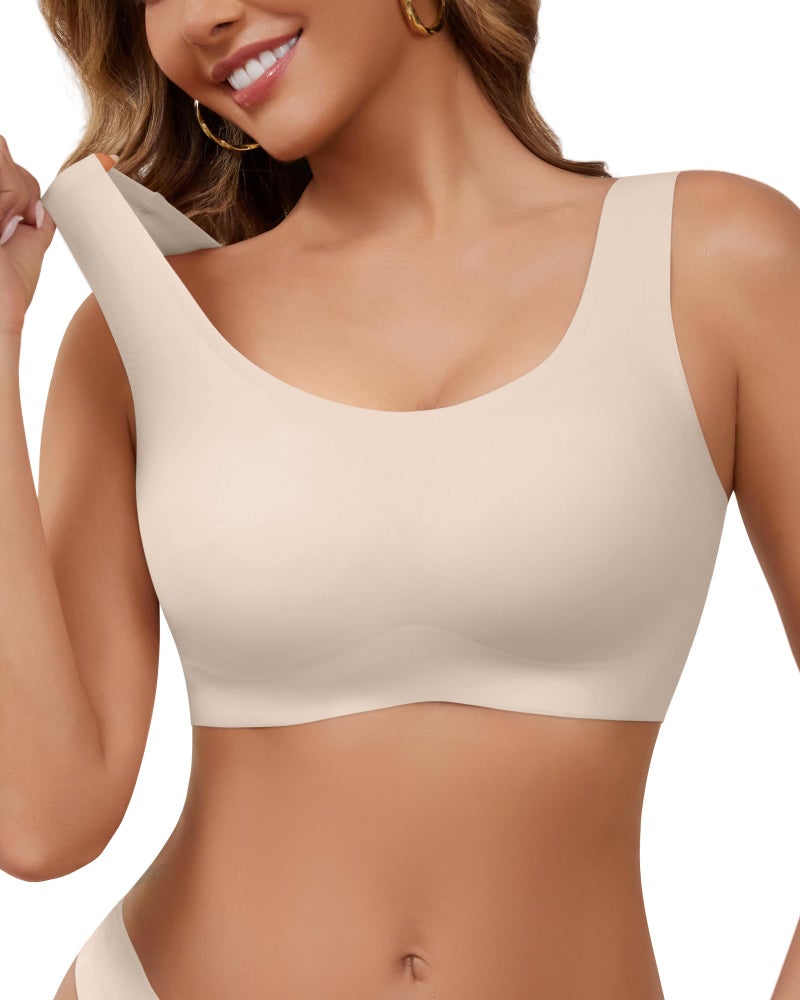 DEANGELMON Wireless Bras for Women No Underwire Seamless Full Coverage T-Shirt Pullover Sleep Bra Comfort Lounge Bralette(Beige,L) - Image 2
