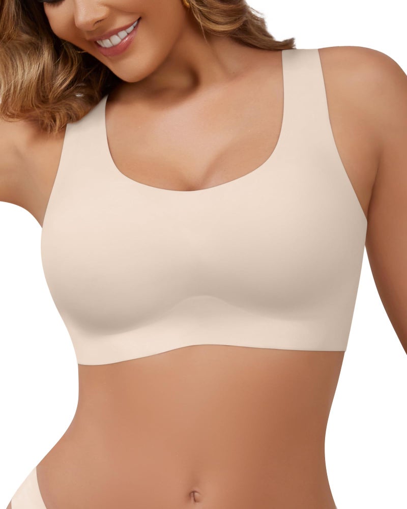 DEANGELMON Wireless Bras for Women No Underwire Seamless Full Coverage T-Shirt Pullover Sleep Bra Comfort Lounge Bralette(Beige,L) - Image 1