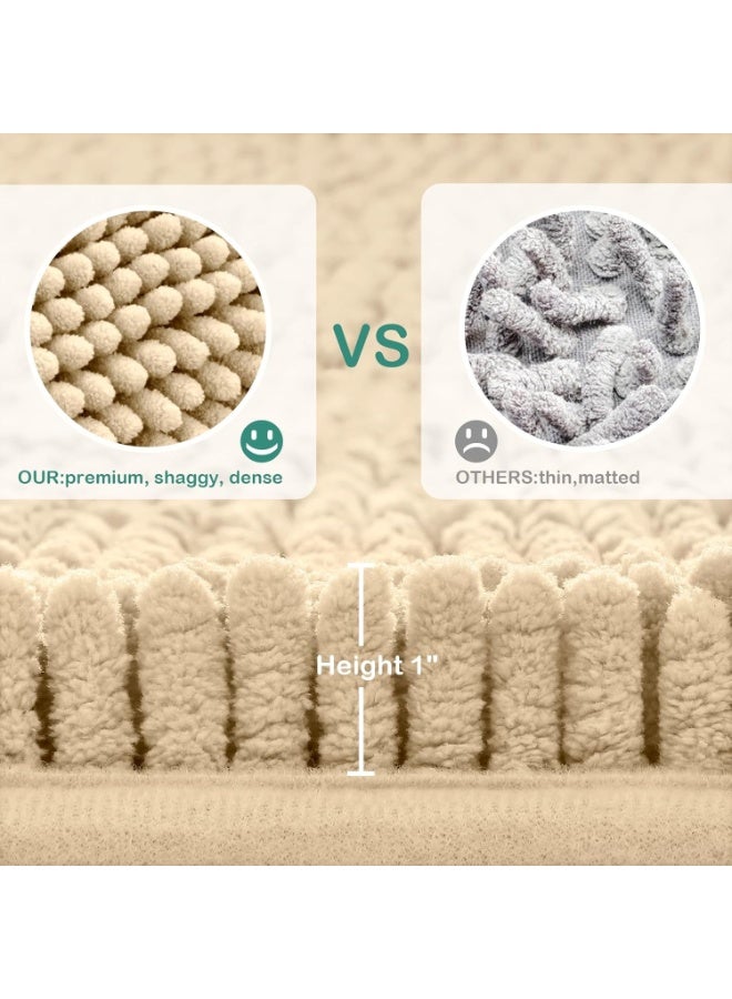 2 Pack Beige Chenille Bathroom Rug Set, Ultra Soft Absorbent Shaggy Bath Mats, Non Slip Luxury Bathroom Floor Mats for Shower, Tub & Toilet - Image 4