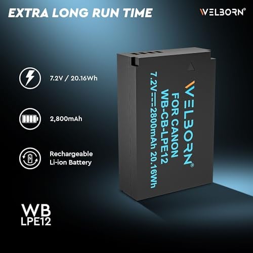 WELBORN باقة بطارية قابلة لإعادة الشحن WELBORN LPE12 (2800 مللي أمبير) متوافقة مع كاميرات كانون EOS M، M10، M100، M200، Rebel SL1، EOS 100D، M50، M50 Mark II | PowerShot SX70 HS | بطارية كاميرا كانون - Image 3