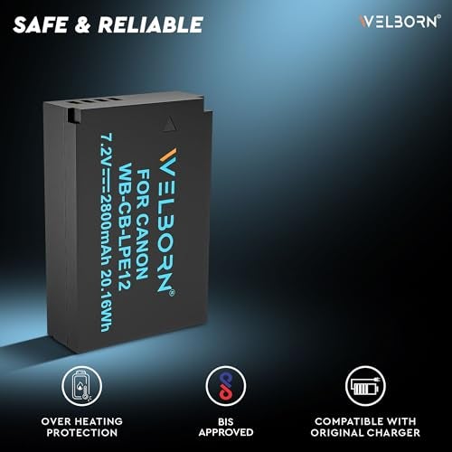 WELBORN باقة بطارية قابلة لإعادة الشحن WELBORN LPE12 (2800 مللي أمبير) متوافقة مع كاميرات كانون EOS M، M10، M100، M200، Rebel SL1، EOS 100D، M50، M50 Mark II | PowerShot SX70 HS | بطارية كاميرا كانون - Image 5