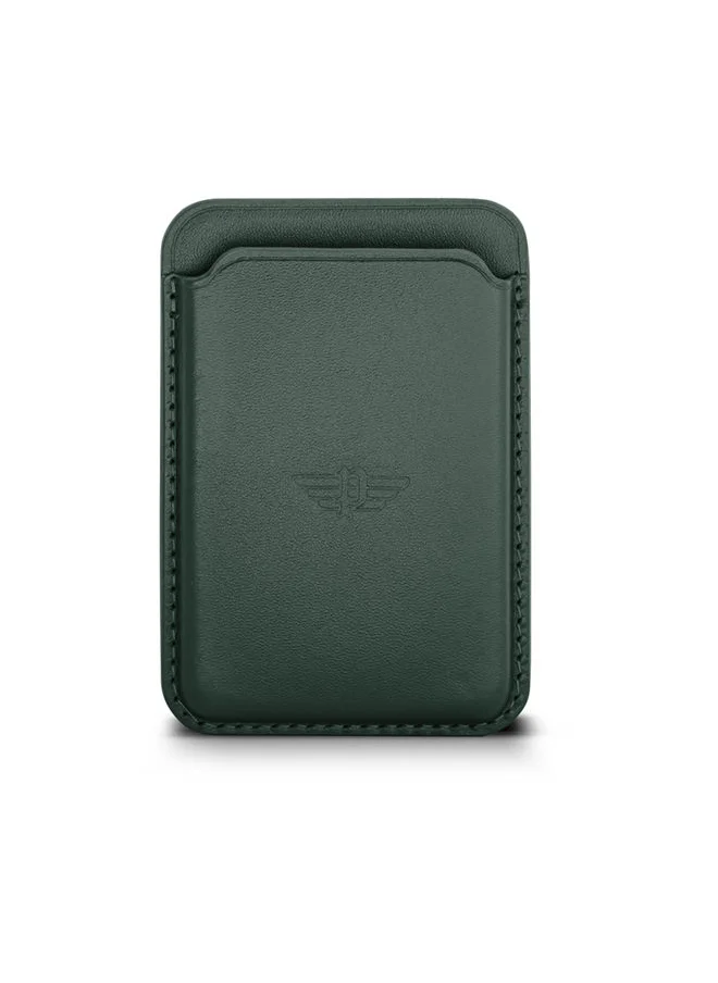 POLICE Antiquity Vegan Leather Green Magnetic Credit Card Holder, Slim Design, Debossed Logo