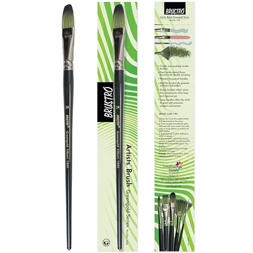 BRUSTRO Artists Greengold Acrylic Brush Filbert Series 1800 - Size - 24 | Ideal for Oil, Acrylic Painting on Paper, Canvas, Fine Art Students and Professional. - Image 1