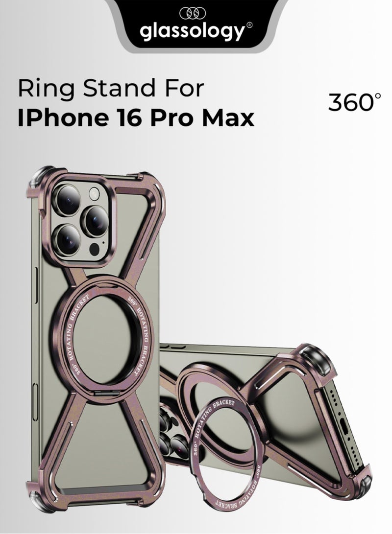 glassology iPhone 16 Pro Max Titanium Frameless Borderless Case 360° Rotating Ring Stand Magnetic Shockproof Cover Wireless Charging Compatible - Image 1