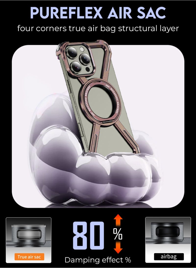 glassology iPhone 16 Pro Max Titanium Frameless Borderless Case 360° Rotating Ring Stand Magnetic Shockproof Cover Wireless Charging Compatible - Image 3