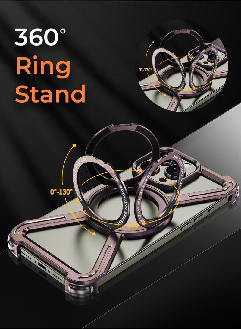glassology iPhone 16 Pro Max Titanium Frameless Borderless Case 360° Rotating Ring Stand Magnetic Shockproof Cover Wireless Charging Compatible - Image 4