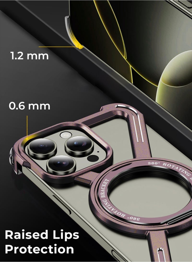 glassology iPhone 16 Pro Max Titanium Frameless Borderless Case 360° Rotating Ring Stand Magnetic Shockproof Cover Wireless Charging Compatible - Image 5