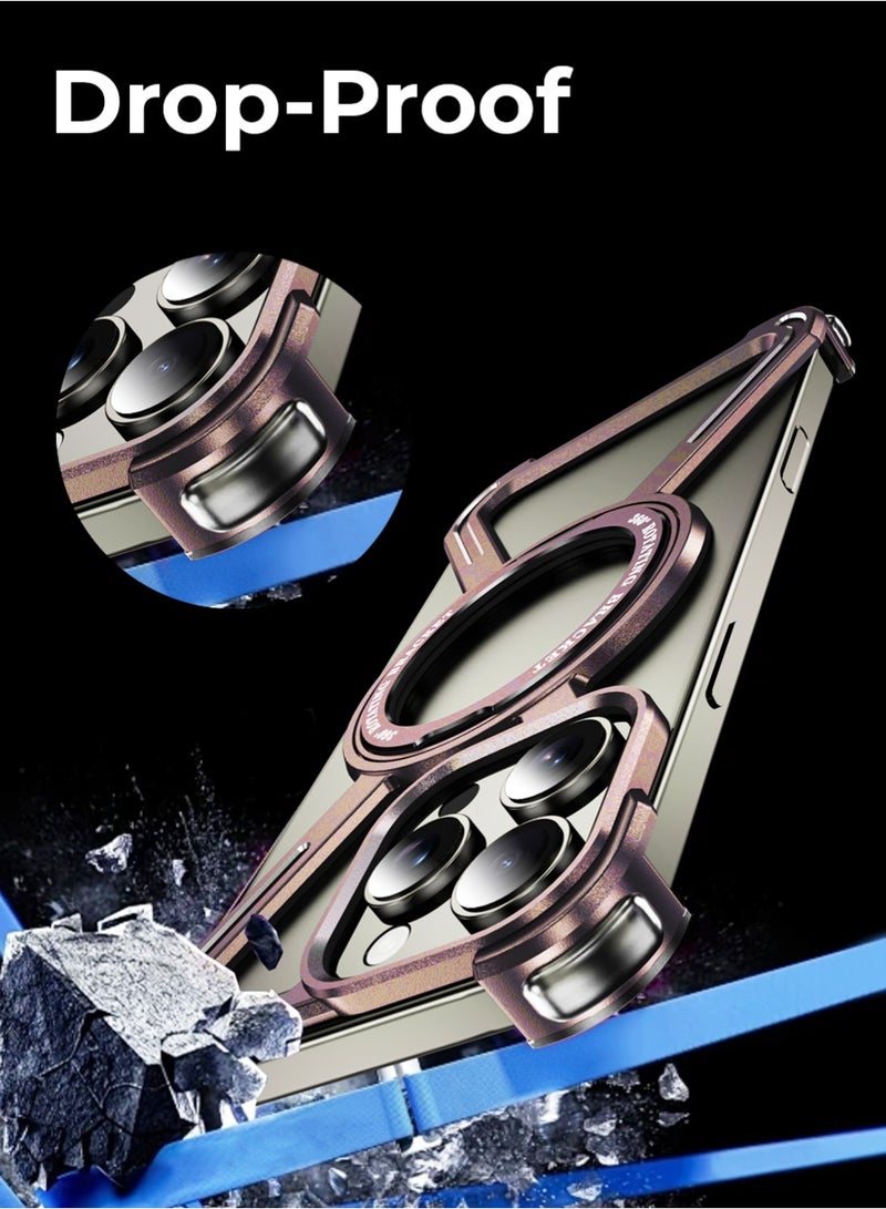 glassology iPhone 16 Pro Max Titanium Frameless Borderless Case 360° Rotating Ring Stand Magnetic Shockproof Cover Wireless Charging Compatible - Image 2