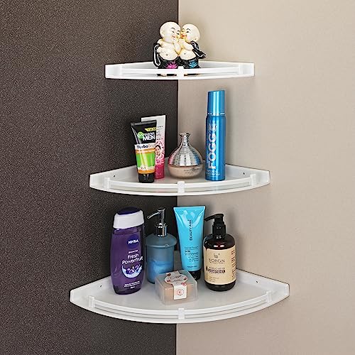 iSTAR Plastic Wall Mounted Corner Shelf for Bathroom Multipurpose Bathroom Accessories Organizer Shelves (6 inch, 8 Inch, 10 Inch, Pack of 3, White) - Image 1