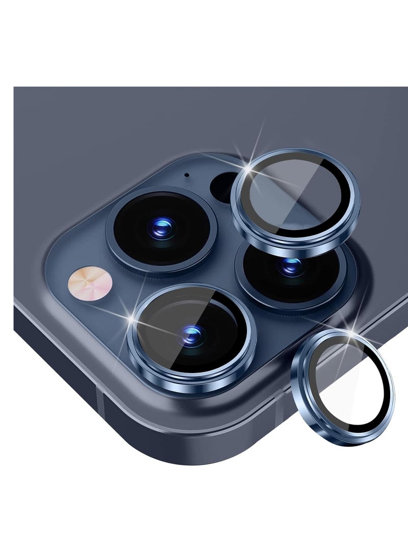 Camera Lens Protector for iPhone 15 Pro/iPhone 15 Pro Max, [Keep Original Shooting]Tempered Glass Screen Protector Metal Individual Camera Cover Accessories Case Friendly (Blue)  - Image 1