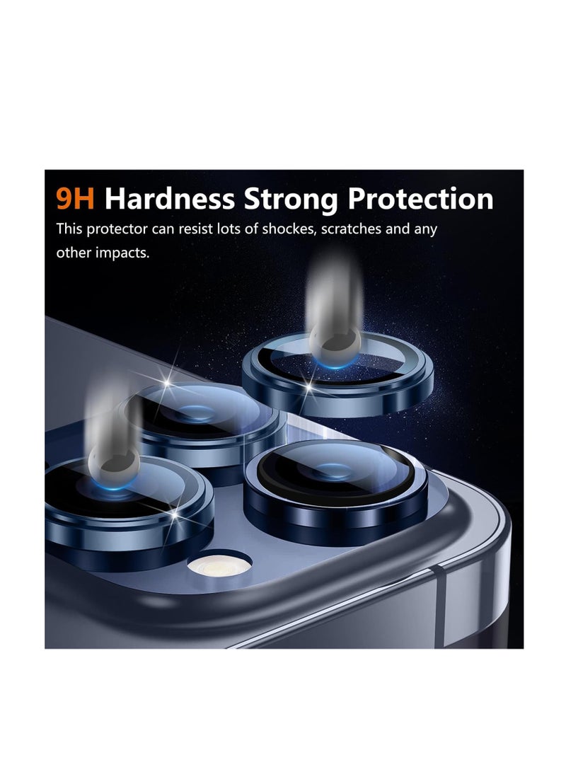 Camera Lens Protector for iPhone 15 Pro/iPhone 15 Pro Max, [Keep Original Shooting]Tempered Glass Screen Protector Metal Individual Camera Cover Accessories Case Friendly (Blue)  - Image 2