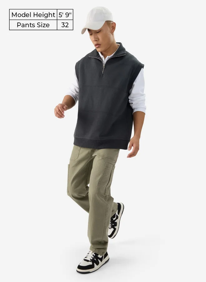 The Souled Store  The Souled Store Men Straight Fit Solid Olive Cargo Jeans  | Best Price UAE