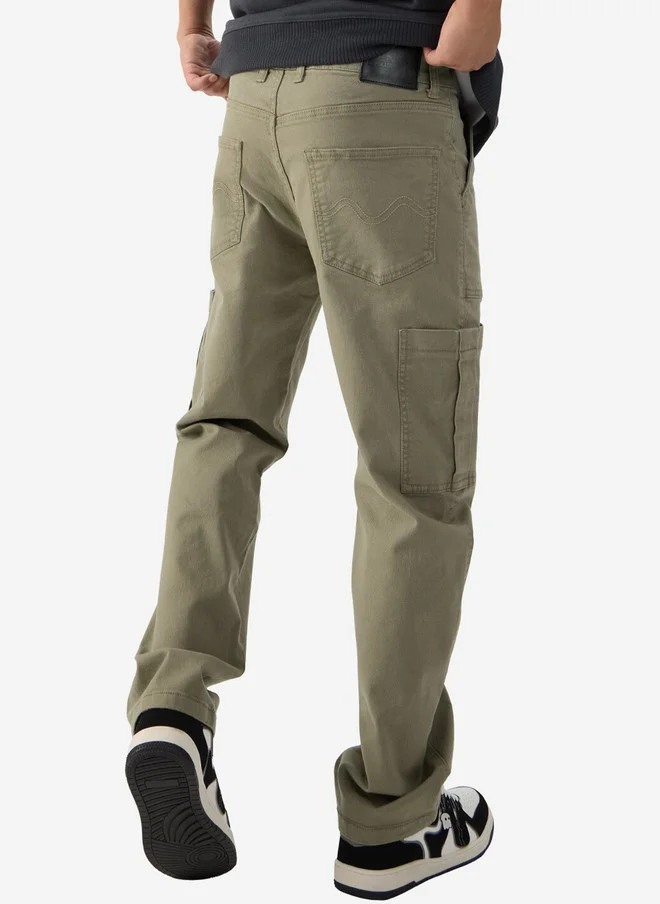 The Souled Store  The Souled Store Men Straight Fit Solid Olive Cargo Jeans  | Best Price UAE