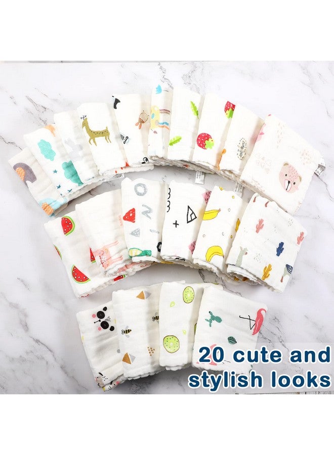 Kenning 20 Pack Muslin Baby Burp Cloths Large 20 x 10 Inches and 10 x 10 Inch Cotton Baby Burp Rags Cute Towel and Washcloths Face Towels 6 Layers Absorbent for Infant Shower, 20 Styles - Image 3