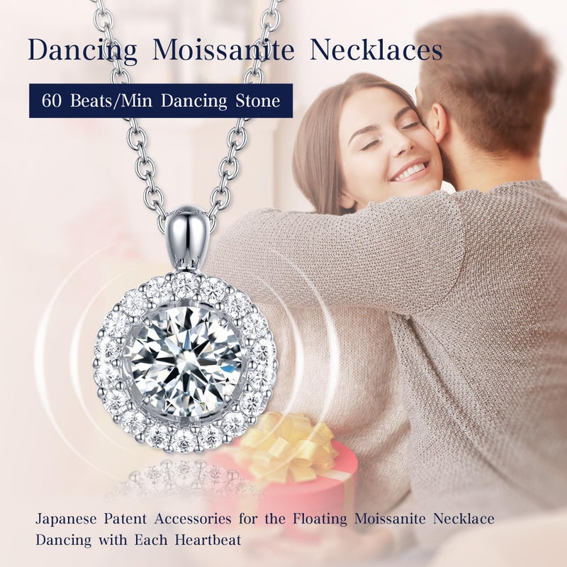 boya Dancing Moissanite Heart Pendant Necklace for Women, 1CT D Color VVS1 Excellent Cut Sterling Silver, Sparkling Anniversary Valentine Mother Day Gift for Wife Girlfriend - Image 3