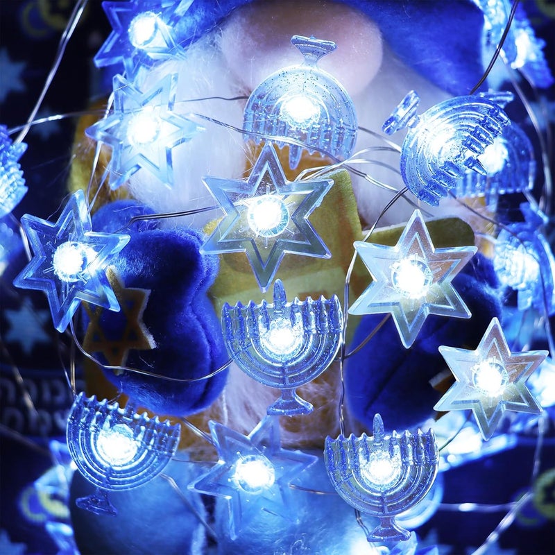 Yayfazy Hanukkah Decorations Menorah Star of David String Lights, 9.9ft 30LEDs Blue Lights Battery Operated with Timer, Hanukkah Gifts for Kids, Friends, Jew,Chanukah Decor for Room Bedroom - Image 1