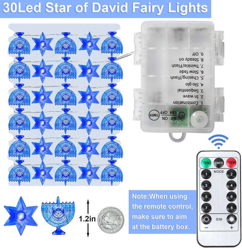 Yayfazy Hanukkah Decorations Menorah Star of David String Lights, 9.9ft 30LEDs Blue Lights Battery Operated with Timer, Hanukkah Gifts for Kids, Friends, Jew,Chanukah Decor for Room Bedroom - Image 3