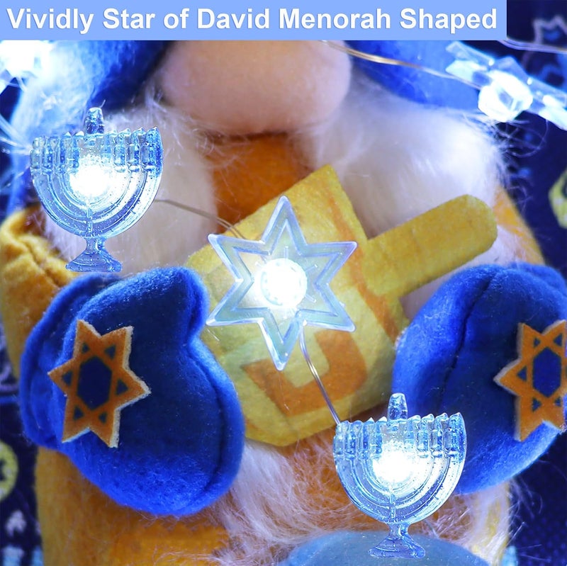 Yayfazy Hanukkah Decorations Menorah Star of David String Lights, 9.9ft 30LEDs Blue Lights Battery Operated with Timer, Hanukkah Gifts for Kids, Friends, Jew,Chanukah Decor for Room Bedroom - Image 2