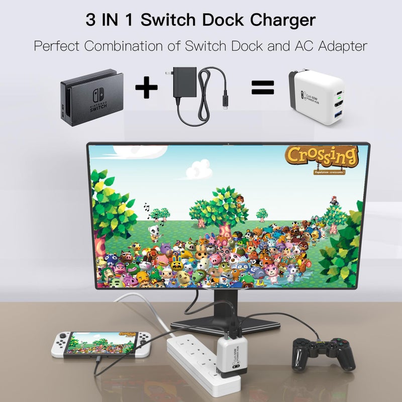 Mirabox 65W Portable Dock Charger for Nintendo Switch, Compatible with Switch OLED/Steam Deck/ROG Ally/Samsung Dex/iPad/MacBook, 4K 60Hz USB C TV Docking Station, Support Charging and HDMI Output - Image 5