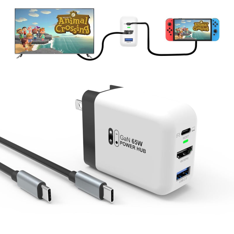 Mirabox 65W Portable Dock Charger for Nintendo Switch, Compatible with Switch OLED/Steam Deck/ROG Ally/Samsung Dex/iPad/MacBook, 4K 60Hz USB C TV Docking Station, Support Charging and HDMI Output - Image 1