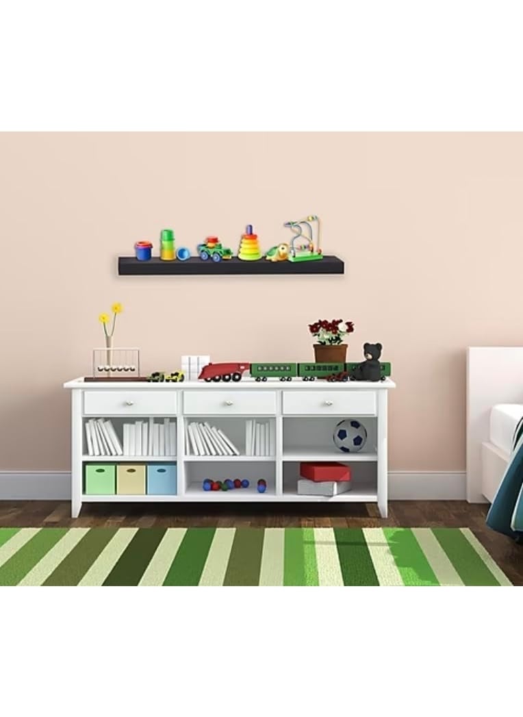MIXDE Decorative Floating Wall Mounted Shelves with Stylish Invisible Brackets, Modern Faux Wood Storage with Matte Finish for Bedroom, Living Room, Bathroom, Kitchen Décor, 4 Piece (Black)  - Image 2