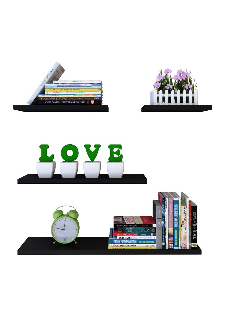 MIXDE 4-Piece Wall Decorative Shelves Black 20cm,30cm,40cm,50cm 