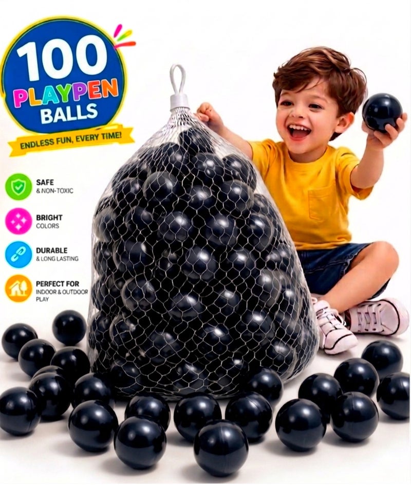 100-PieceVibrant Black Ocean Fun Balls Smooth Edges and Germ-Free Design Vibrant black PLAYPEN Ball Set - Image 1