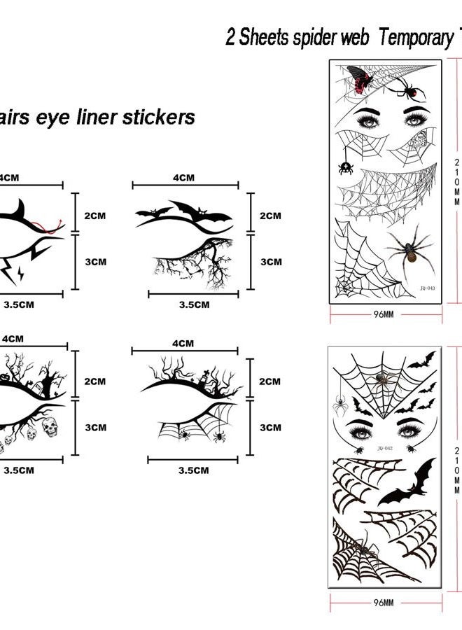 Furimuk 4 Pairs Halloween Eye Shadow Stickers Eyeliner Decals Spider Web Skull Bat Temporary Tattoo Stickers Face eye Makeup Stickers for Women Girls Halloween Masquerade Party. - Image 2