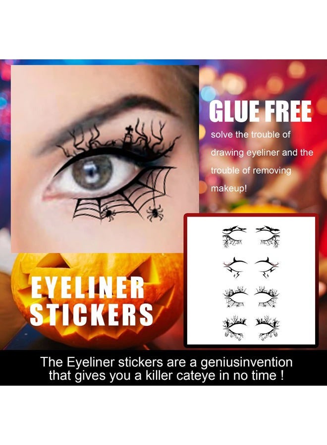 Furimuk 4 Pairs Halloween Eye Shadow Stickers Eyeliner Decals Spider Web Skull Bat Temporary Tattoo Stickers Face eye Makeup Stickers for Women Girls Halloween Masquerade Party. - Image 4