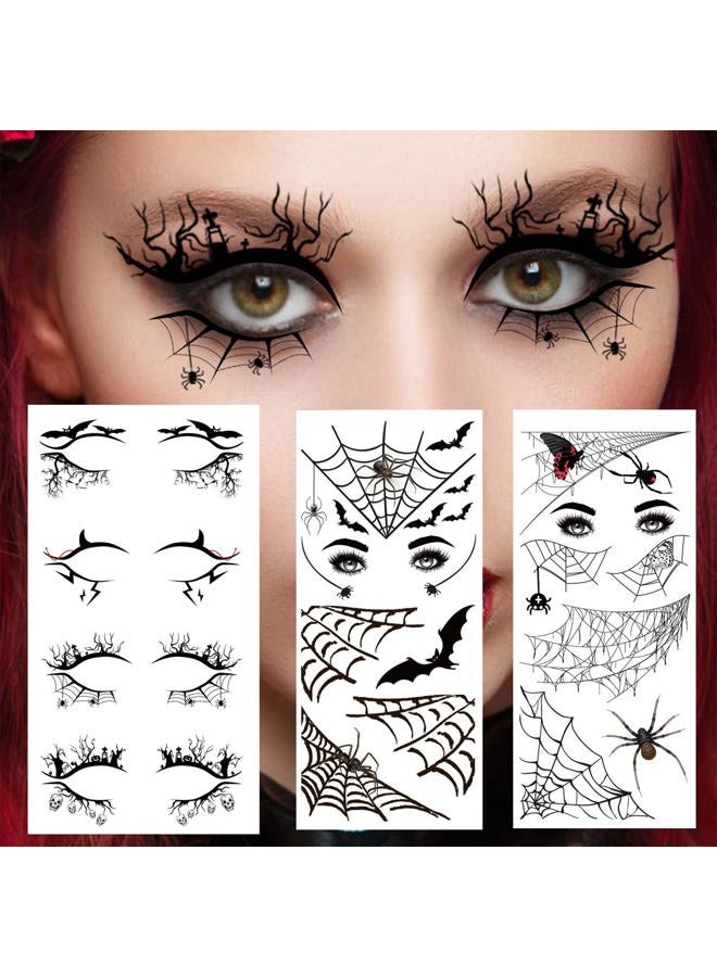 Furimuk 4 Pairs Halloween Eye Shadow Stickers Eyeliner Decals Spider Web Skull Bat Temporary Tattoo Stickers Face eye Makeup Stickers for Women Girls Halloween Masquerade Party. - Image 1