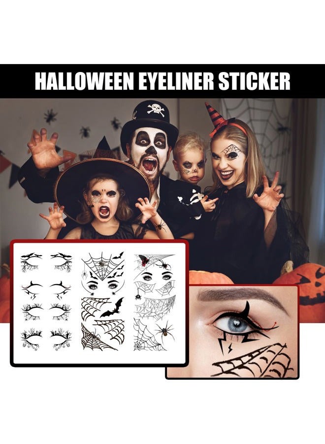 Furimuk 4 Pairs Halloween Eye Shadow Stickers Eyeliner Decals Spider Web Skull Bat Temporary Tattoo Stickers Face eye Makeup Stickers for Women Girls Halloween Masquerade Party. - Image 3
