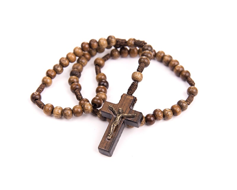 Intercession Small Pocket Size Wood Rosary - Made in Brazil (Walnut - 4mm Beads) - Image 3