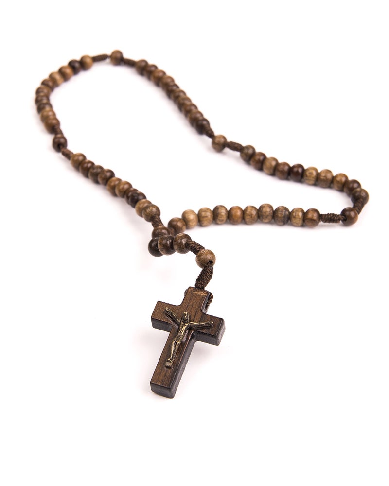 Intercession Small Pocket Size Wood Rosary - Made in Brazil (Walnut - 4mm Beads) - Image 2