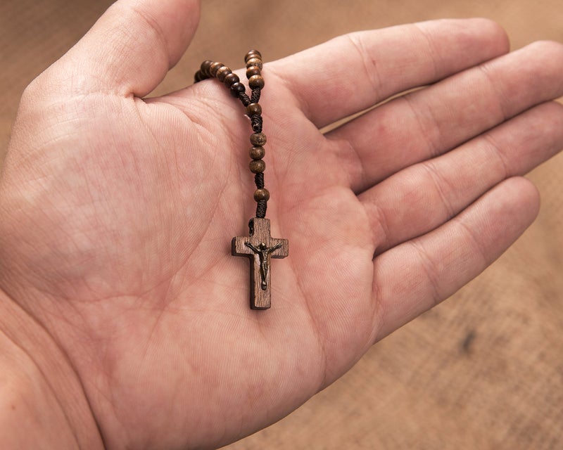 Intercession Small Pocket Size Wood Rosary - Made in Brazil (Walnut - 4mm Beads) - Image 5