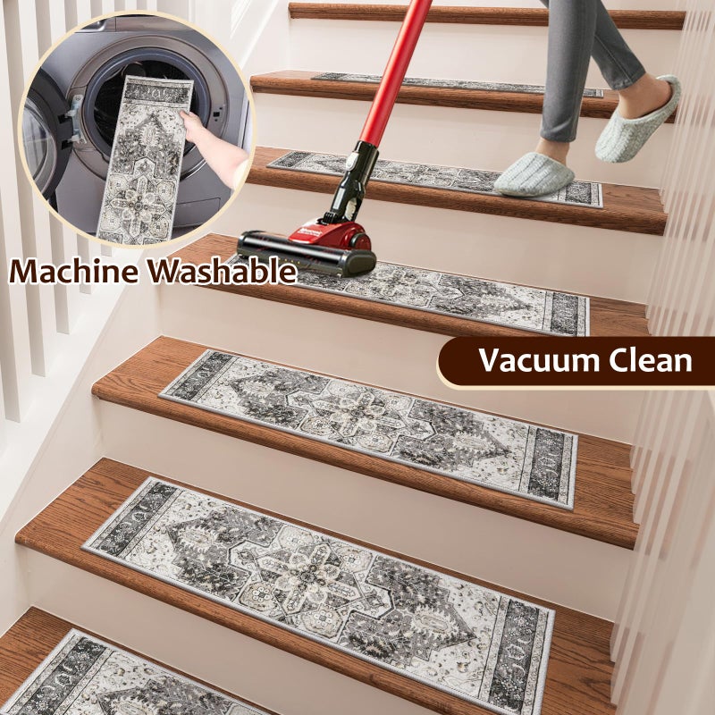 OJIA Stair Treads Non Slip for Wooden Steps Indoor 15PCS Carpet Stair Treads, Rubber Backing Stair Carpet Treads, Residue Free 8"x30" Staircase Step Treads Edging Stair Rugs for Kids & Pets, Gray - Image 5
