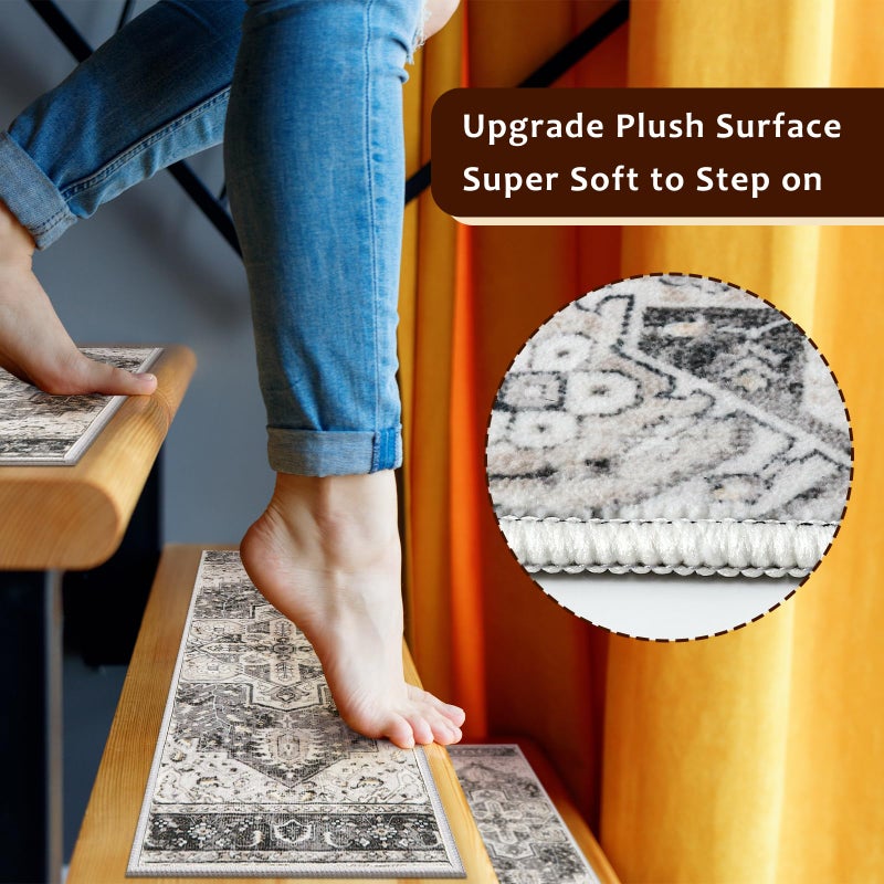 OJIA Stair Treads Non Slip for Wooden Steps Indoor 15PCS Carpet Stair Treads, Rubber Backing Stair Carpet Treads, Residue Free 8"x30" Staircase Step Treads Edging Stair Rugs for Kids & Pets, Gray - Image 4