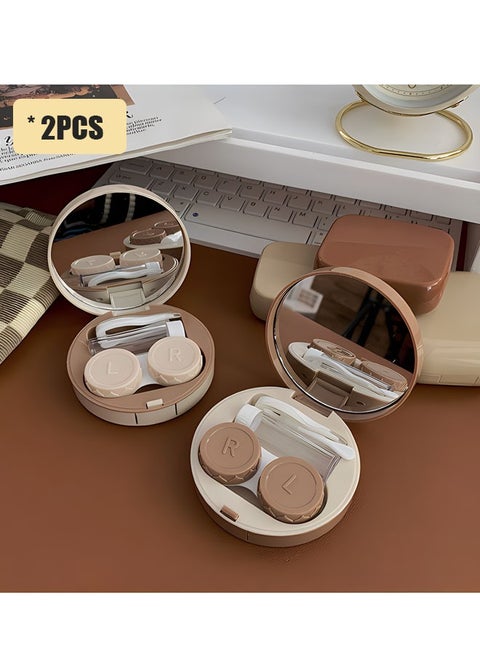 2PCS Contact Lens Case, Portable Contact Box with Mirror, Contact Lens Travel Case, Portable Contact Lens Container Soak Storage Kit for Travel Home
