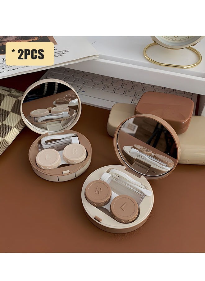 2PCS Contact Lens Case, Portable Contact Box with Mirror, Contact Lens Travel Case, Portable Contact Lens Container Soak Storage Kit for Travel Home