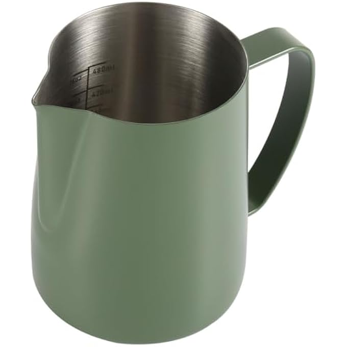 zoohot Milk Frothing Pitcher 20Oz600Ml Stainless Steel Espresso Steaming Pitcher Milk Frother Steamer Cup For Latte Art Cappuccino With Measurement Scale Green - Image 2