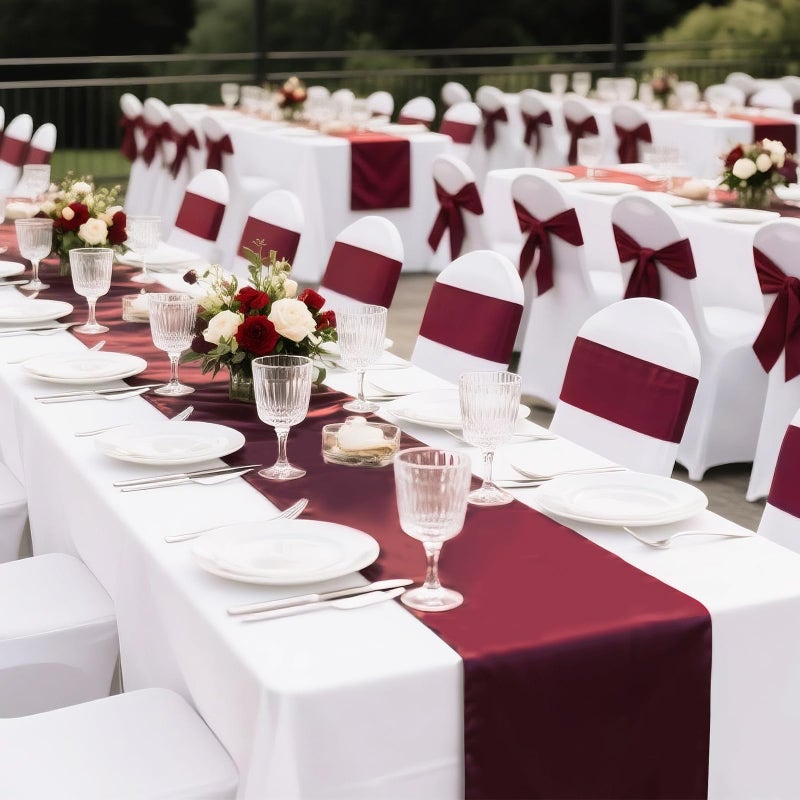 SHEJIZE 20 Pack Wine Red SatinTable Runner 12x108 Inches Long, Bright Silky Smooth Satin Table Runner Table Decor for Wedding Banquet Christmas Prom Event Birthday Party - Image 2