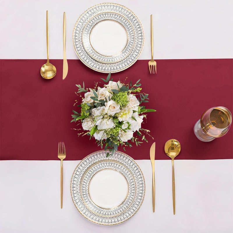 SHEJIZE 20 Pack Wine Red SatinTable Runner 12x108 Inches Long, Bright Silky Smooth Satin Table Runner Table Decor for Wedding Banquet Christmas Prom Event Birthday Party - Image 4